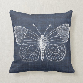 Weißer Schmetterling auf Indigo-Kissen 2 Kissen
