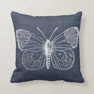 Weißer Schmetterling auf Indigo-Kissen 2 Kissen