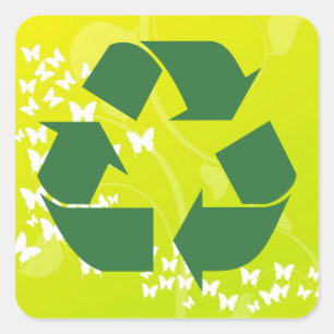 Weißer Schmetterling RECYCELN Aufkleber (Quadrat)