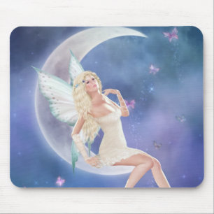 Weißer Schmetterlings-feenhafter Mond Mousepad