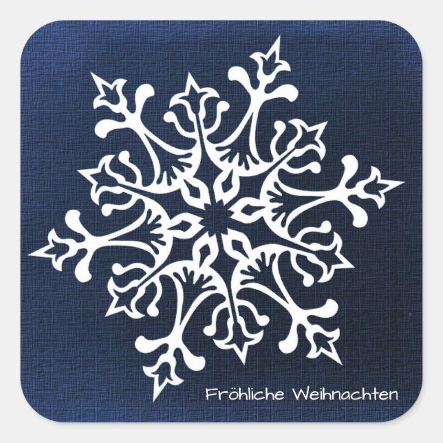 Weißer Schneeflocken auf Blue Fröhliche Weihnachte Quadratischer Aufkleber (Vorderseite)