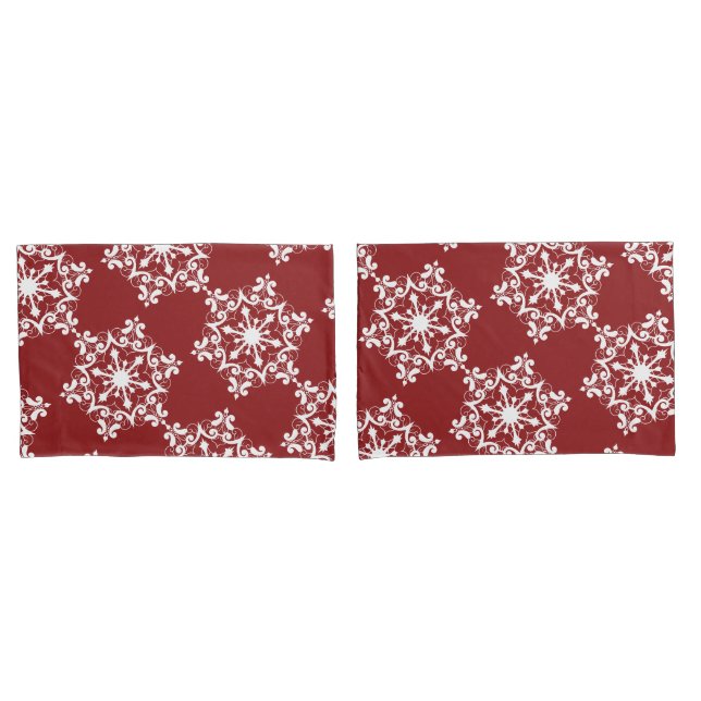Weißer Schneeflocken auf Crimson Red Kissenbezug (Vorderseite-Set)