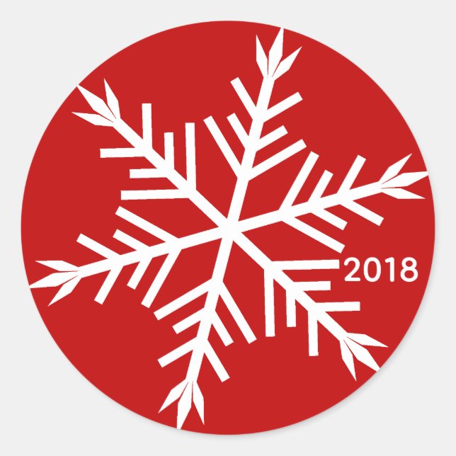 Weißer Schneeflocken auf rotem, individuellem Aufk Runder Aufkleber (Vorderseite)
