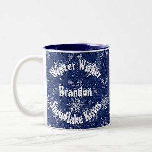 Weißer Schneeflocken auf traditioneller blauer Tas Zweifarbige Tasse