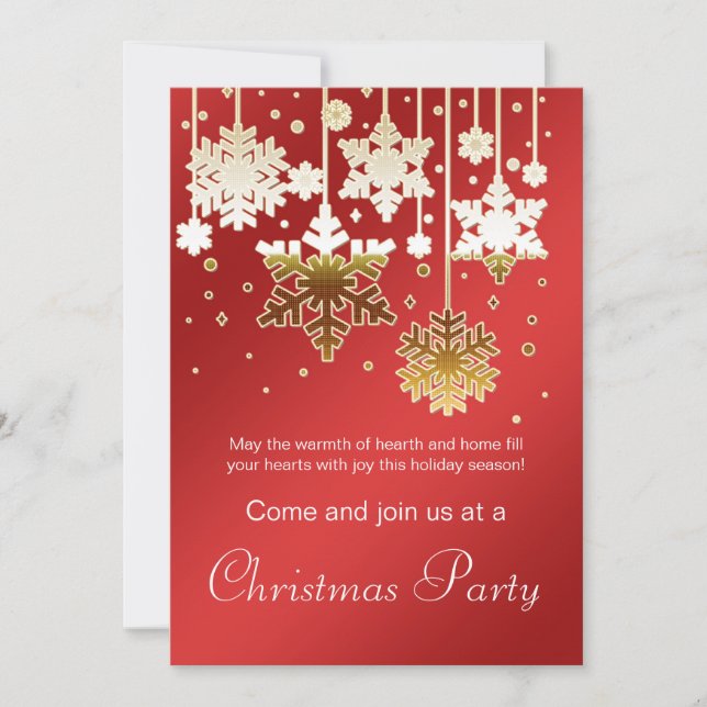 Weißer Schneeflocken Rotes Weihnachtsfest Party Einladung (Vorderseite)