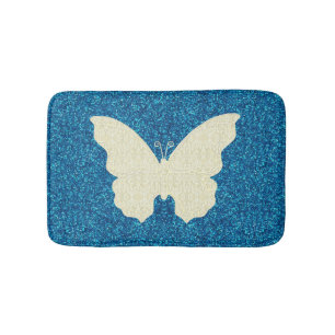 Weißer Schnürsenkel auf blauem Glitzer Badematte