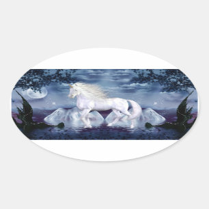 Weißer Schönheits-Einhorn-Oval-Aufkleber Ovaler Aufkleber