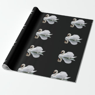 Weißer Schwan auf schwarzem Hintergrund  Geschenkpapier