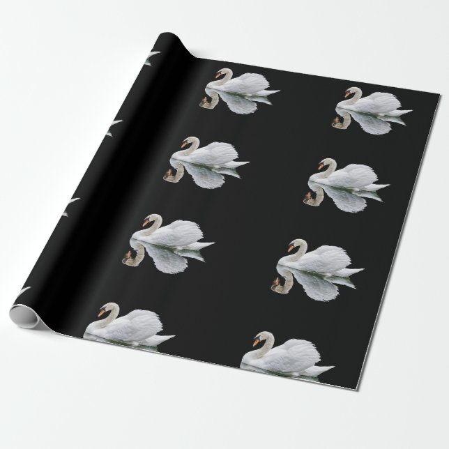 Weißer Schwan auf schwarzem Hintergrund  Geschenkpapier (Ungerollt)