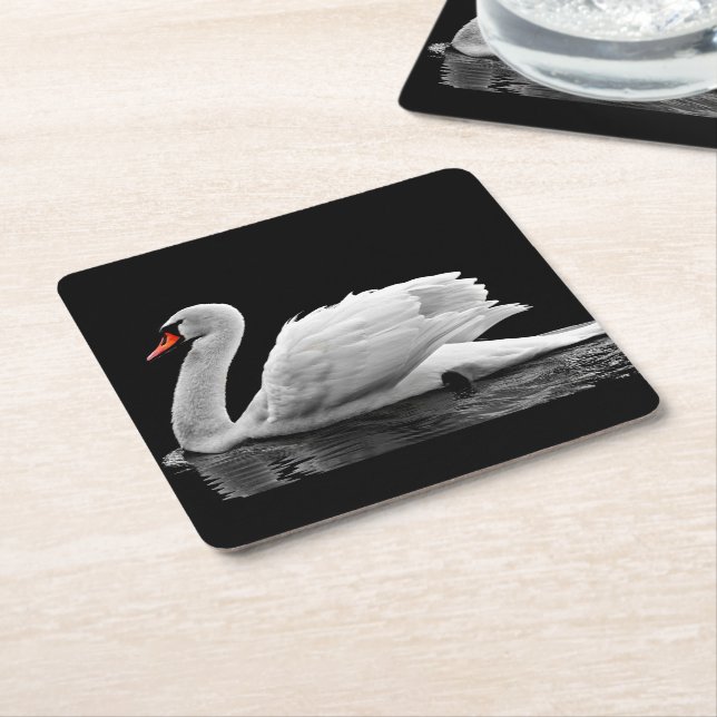 Weißer Schwan auf See Rechteckiger Pappuntersetzer (angewinkelt)