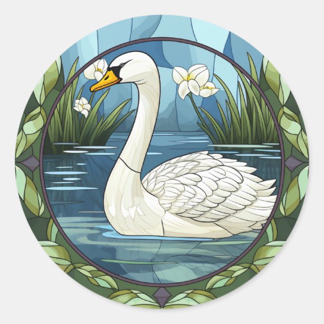Weißer Schwan aus gesüßtem Glas Runder Aufkleber (Vorderseite)