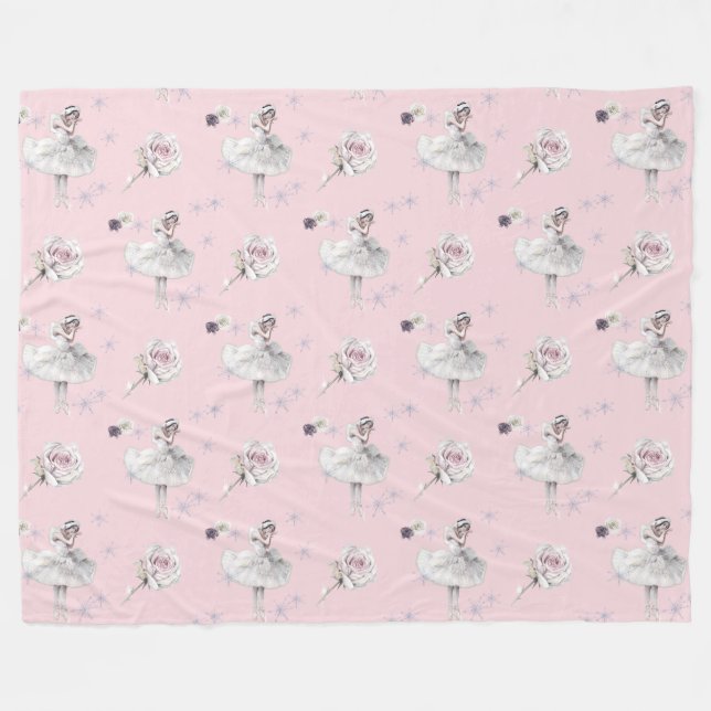 Weißer Schwan Ballerina in Schneerosa Fleecedecke (Vorderseite (Horizontal))