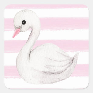 Weißer Schwan Elegantes Script Rosa Stripe Girl Quadratischer Aufkleber