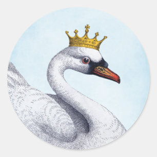 Weißer Schwan mit Vintager Goldkrone Runder Aufkleber