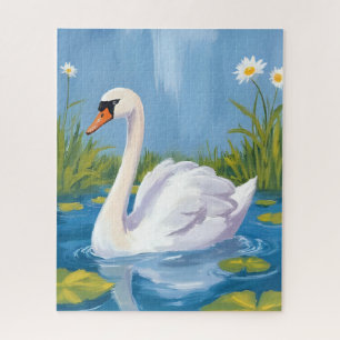 Weißer Schwan   Teich Aquarell Vogelmalerei