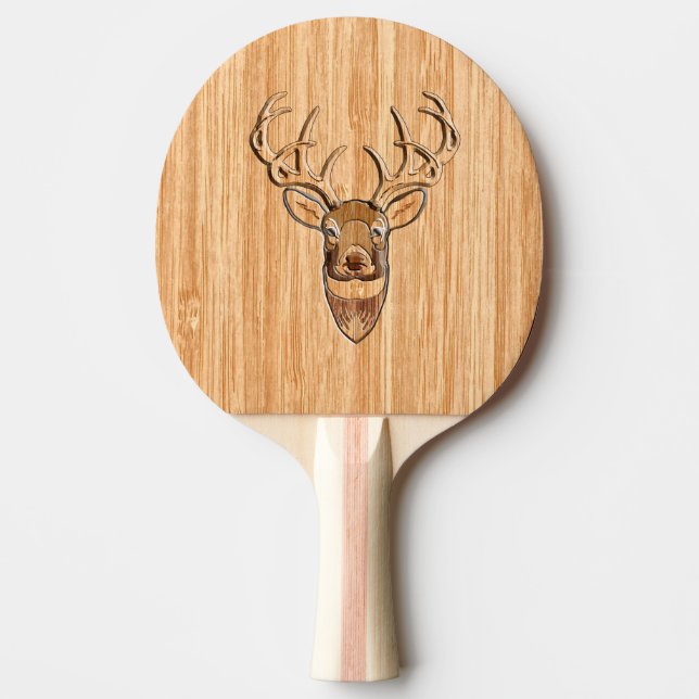 Weißer Schwanz Hirschkopf Holzeinlegestil Tischtennis Schläger (Vorderseite)