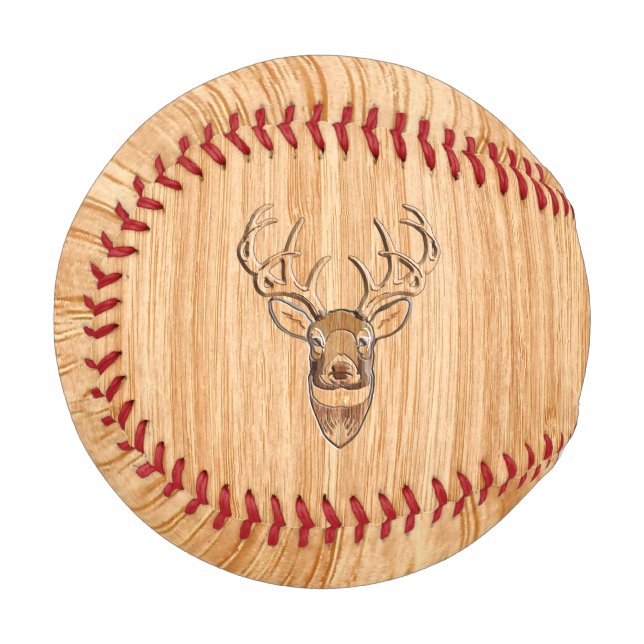 Weißer Schwanz Hirschkopf Trophäe Holzkörnstil Baseball (Vorderseite Links)