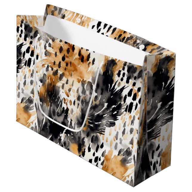 Weißer Schwarzer Leopard Tier Bläschen Geburtstag Große Geschenktüte (Vorderseite Schrägansicht)