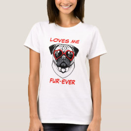 Weißer Schwarzer Mops Rotes Herz Herzförmige Sonne T-Shirt