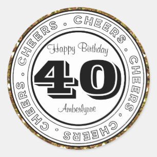 Weißer schwarzer silberner Glitzer-40. Geburtstag Runder Aufkleber