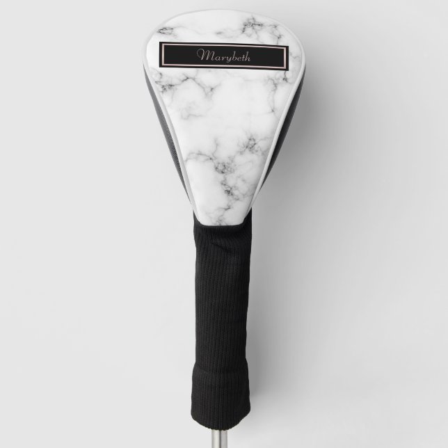 Weißer schwarzer silberner mit Monogramm Golf Headcover (Vorderseite)