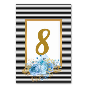 WEISSER SCHWARZER STREIFEN BLAUE BOUQUET TISCHNUMM TISCHNUMMER