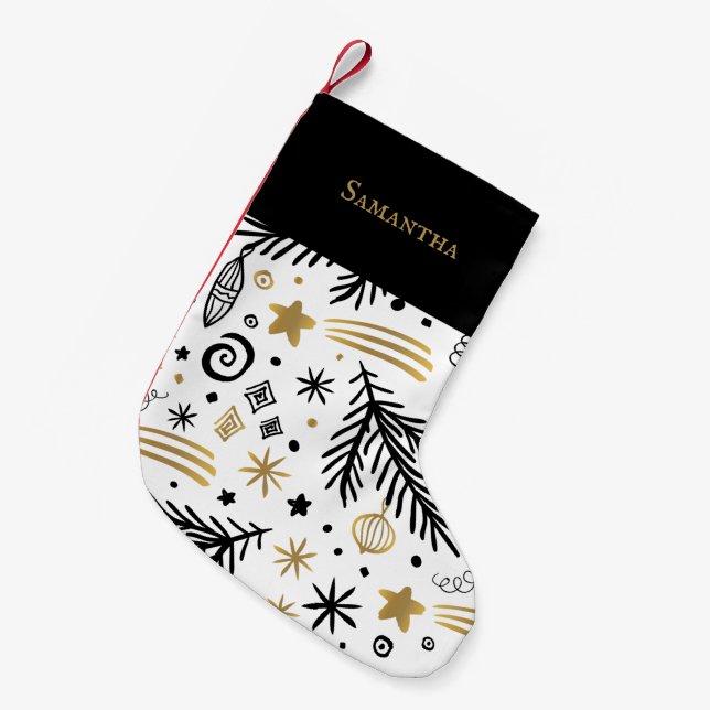 Weißer Schwarzgoldkiefer mit festlichem Namen Kleiner Weihnachtsstrumpf (Vorderansicht (hängend))