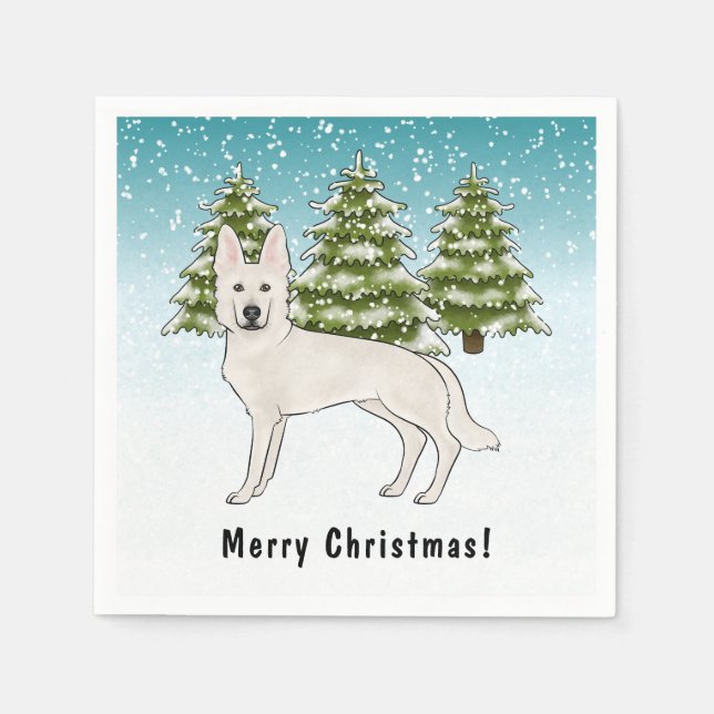 Weißer Schweizer Hirte Weißer GSD Dog Winterwald Serviette (Vorderseite)
