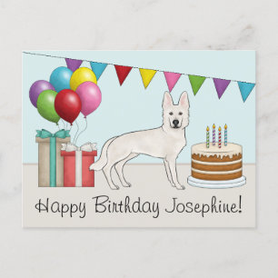 Weisser Schweizer Schäferhund GSD Buntes Happy Bir Postkarte