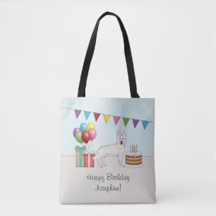 Weißer Schweizer Schäferhund GSD Buntes Happy Birt Tasche
