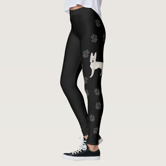Weißer Schweizer Schäferhund GSD Hund mit grauen P Leggings (Links)