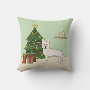 Weisser Schweizer Schäferhund Weihnachtsbaum Kissen