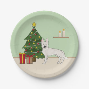 Weisser Schweizer Schäferhund Weihnachtsbaum Pappteller