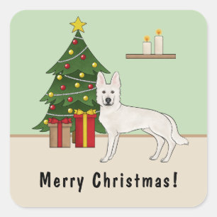 Weisser Schweizer Schäferhund Weihnachtsbaum Quadratischer Aufkleber