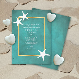 Weißer Seestern auf aquamariner Strandhochzeit Einladung
