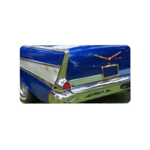 Weißer Seitentailfin auf blauem klassischem Auto Adressaufkleber