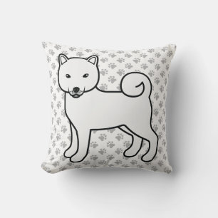 Weißer Shiba Inu Cartoon Hund & Pfoten Kissen