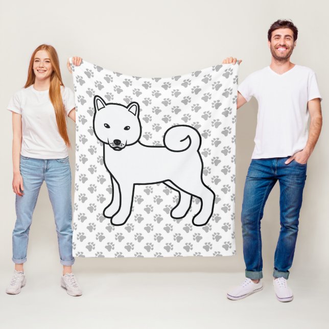 Weißer Shiba-Inu-Niedlicher Cartoon-Hund und Paare Fleecedecke (Beispiel)