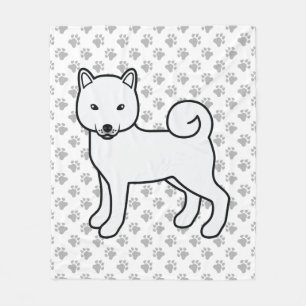 Weißer Shiba Inu Süßer Cartoon-Hund und Pfoten Fleecedecke
