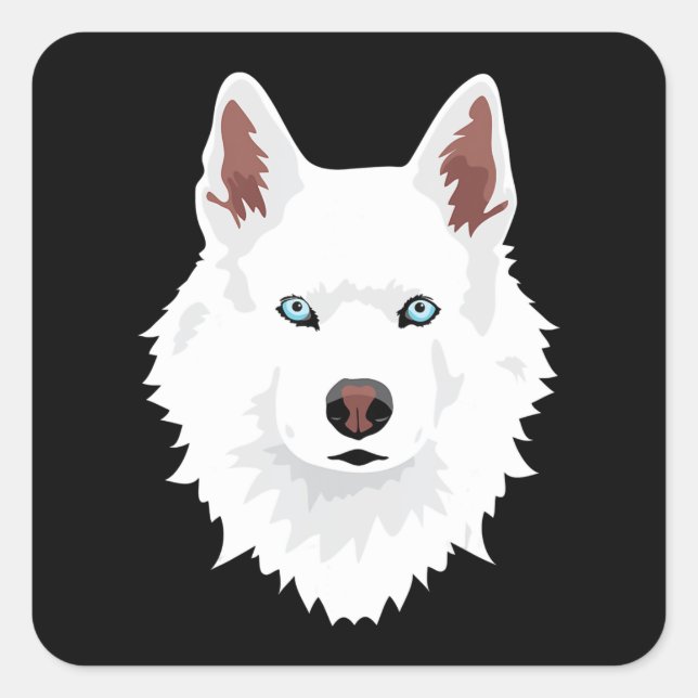 Weißer Siberischer Husky-Hund - Weißer Schneehund Quadratischer Aufkleber (Vorderseite)