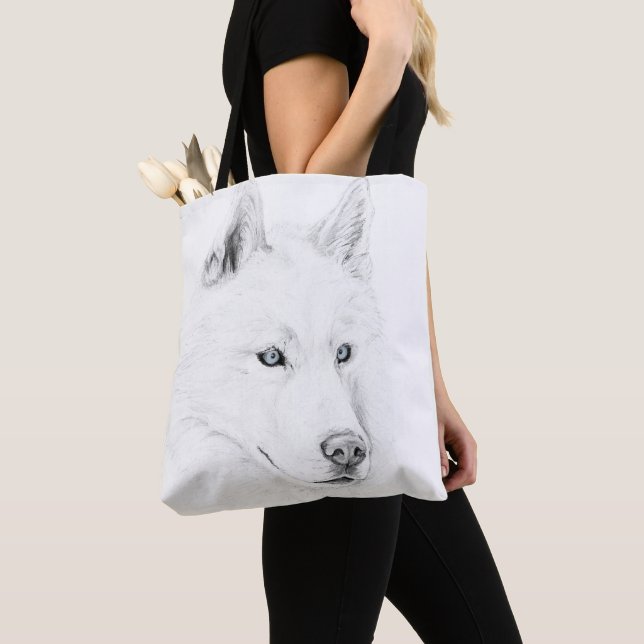 Weißer sibirischer Schlittenhund, der Kunst-Tasche Tasche (Von Nahem)