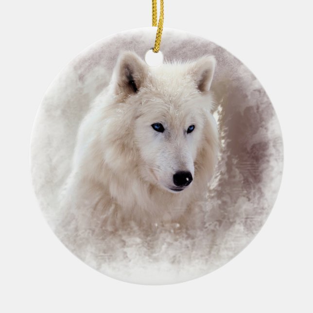 WEISSER SIBIRISCHER SCHLITTENHUND KERAMIK ORNAMENT (Vorne)