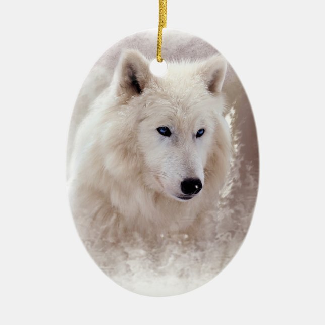 WEISSER SIBIRISCHER SCHLITTENHUND KERAMIKORNAMENT (Vorne)
