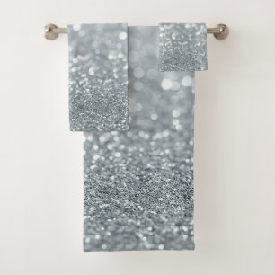Weißer Silber Glitter Bokeh Glam Trendy Funkeln Badhandtuch Set