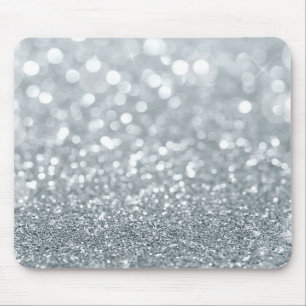 Weißer Silber Glitter Bokeh Glam Trendy Funkeln Mousepad