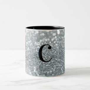 Weißer Silber Glitter Bokeh Glam Trendy Funkeln Zweifarbige Tasse