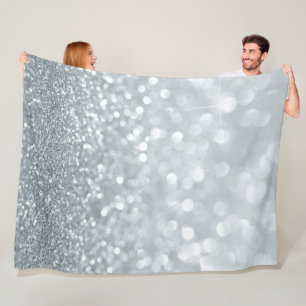 Weißer Silber Glitter Bokeh Glamouröser Trend Spar Fleecedecke