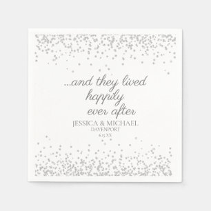 Weißer Silber Glitter Happy Ever After Hochzeit Serviette
