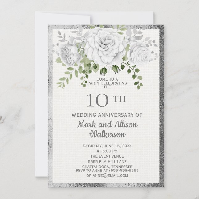 Weißer Silberblume 10. Hochzeitstag Einladung (Vorderseite)