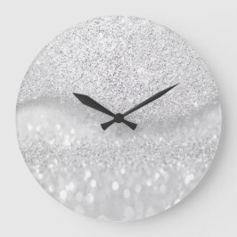 Weißer Silbergrauer Glitzer Minimal Ombre Glam Große Wanduhr
